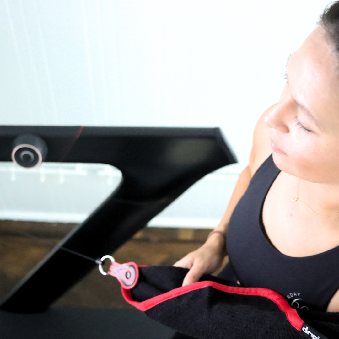 DRIPTOWEL - Retractable Sweat Towel for Treadmills and Spin Bikes