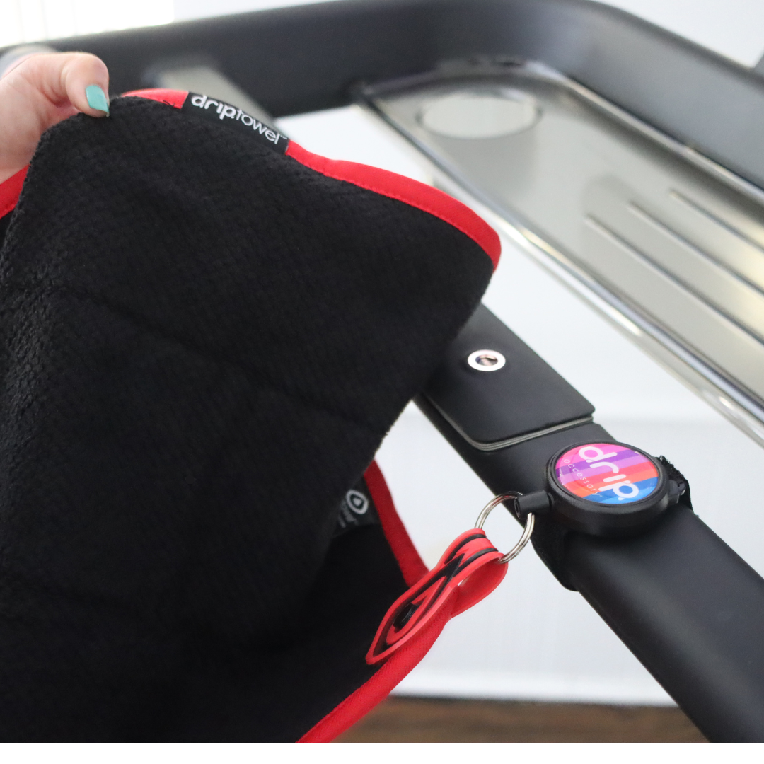 DRIPTOWEL - Retractable Sweat Towel for Treadmills and Spin Bikes